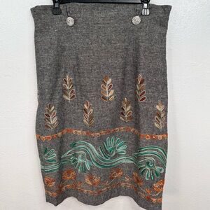 LYDIA ANNE High Waist Skirt Size 10 Gray Embroidered Pencil Knee Rhinestone